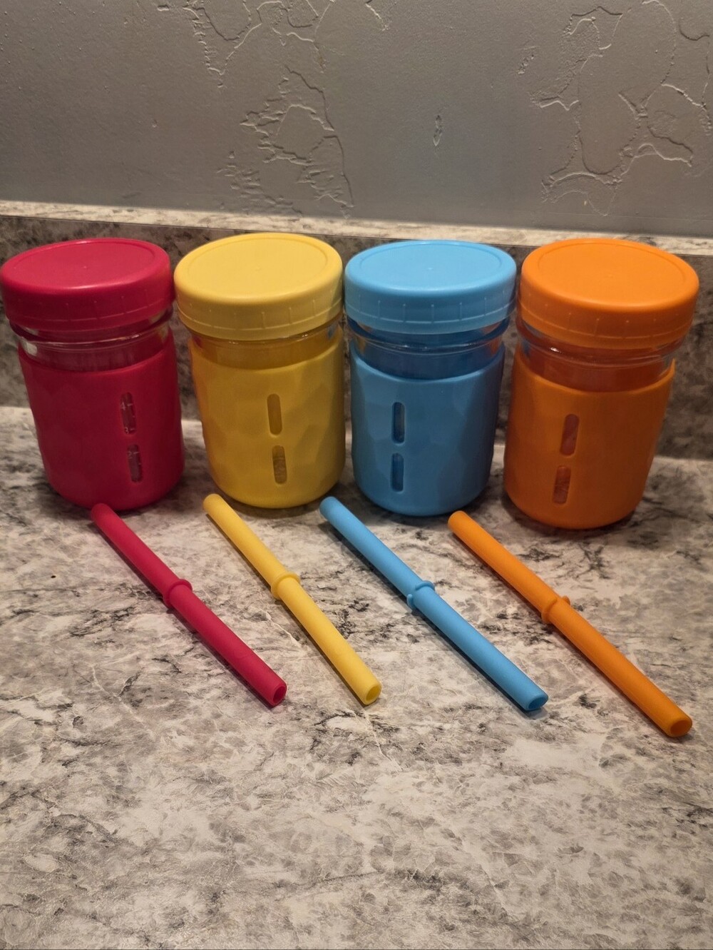 Set Of 4 Wee Sprout Mason Jar Style Glasses For Toddlers, Kids, Multicolor
